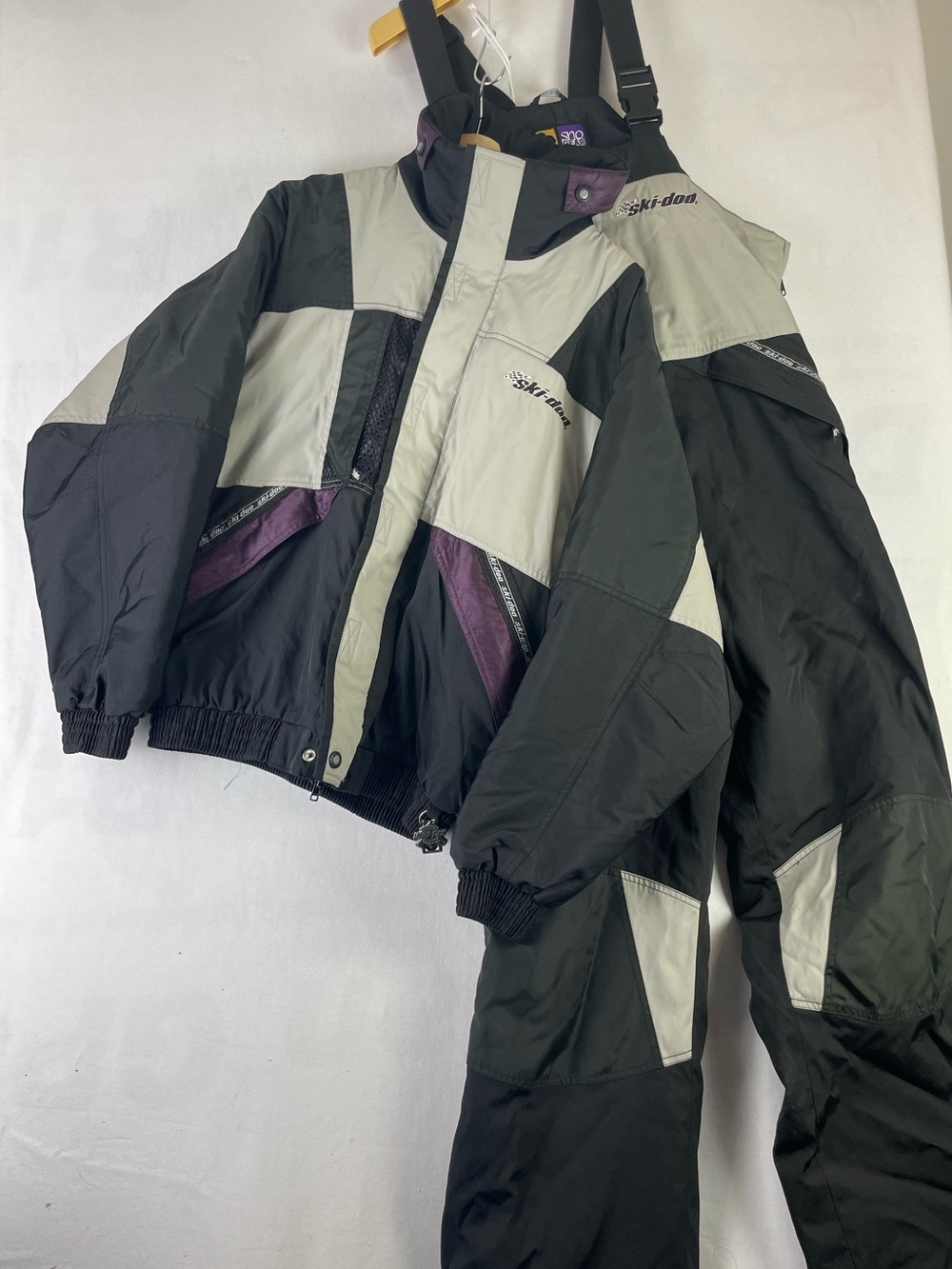 Lot of 2 Vintage Ski-Doo Sno Gear Jacket and Pant Bib SET Gray Black Sz Mens L